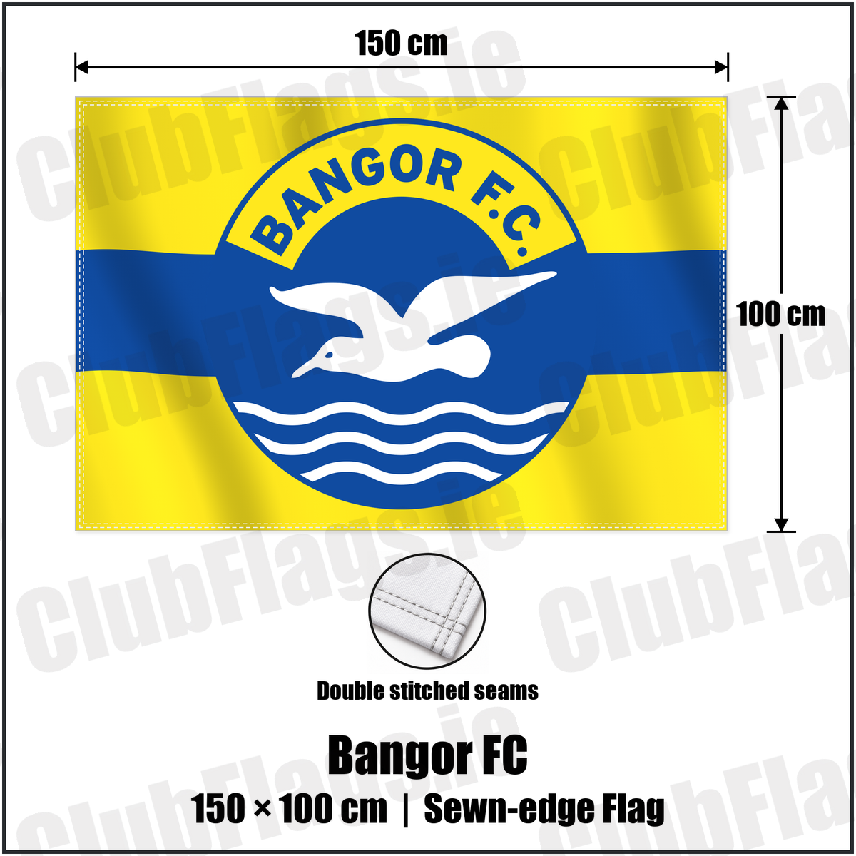 Bangor FC 100cm x 150cm Flag (sewn on the edges) with the club crest and colours, Down Football - ClubFlags.ie