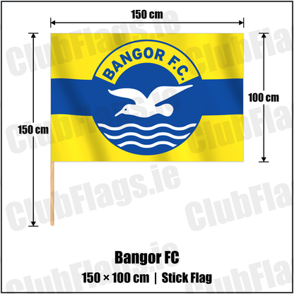 Bangor FC 100cm x 150cm Stick Flag with the club crest and colours, Down Football - ClubFlags.ie