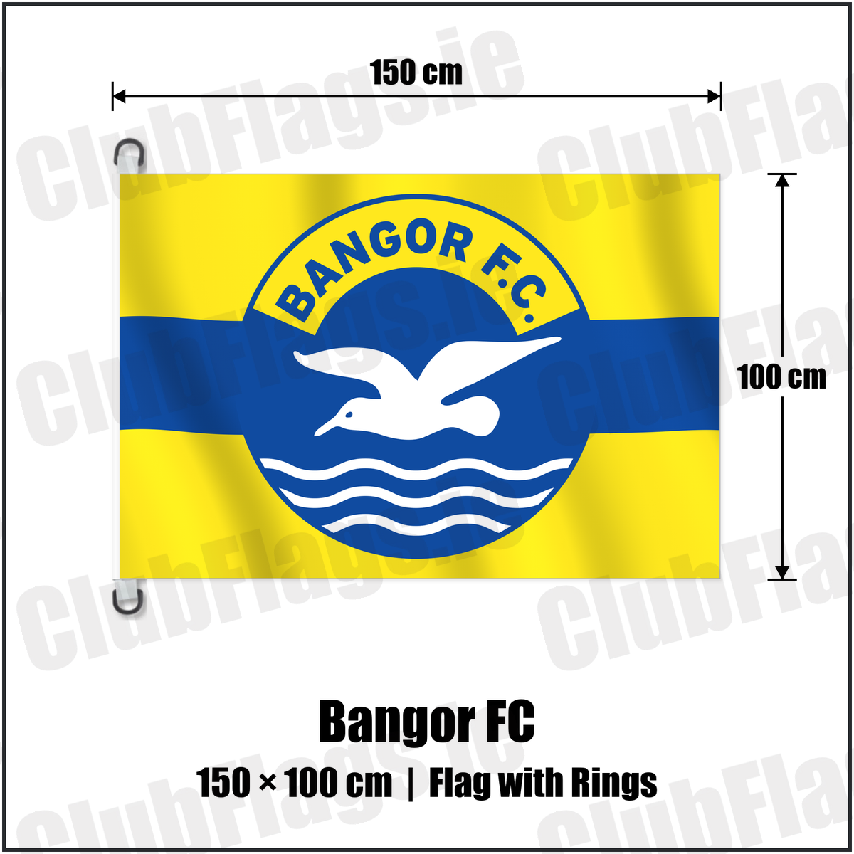 Bangor FC 150cm x 100cm Flag Pole Flag with Rings with the club crest and colours, Down Football - ClubFlags.ie