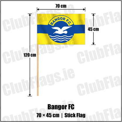 Bangor FC 45cm x 70cm Stick Flag with the club crest and colours, Down Football - ClubFlags.ie