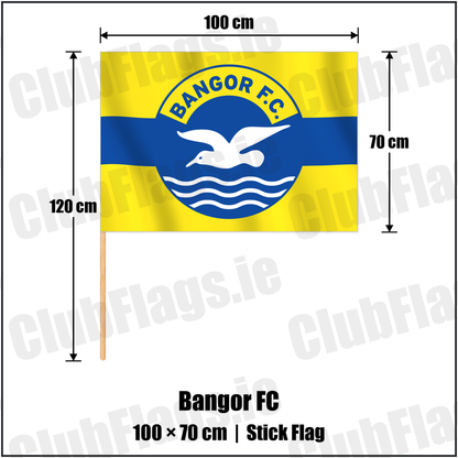 Bangor FC 70cm x 100cm Stick Flag with the club crest and colours, Down Football - ClubFlags.ie