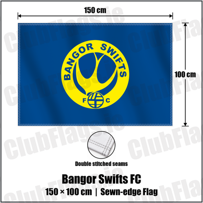 Bangor Swifts FC 100cm x 150cm Flag (sewn on the edges) with the club crest and colours, Down Football - ClubFlags.ie