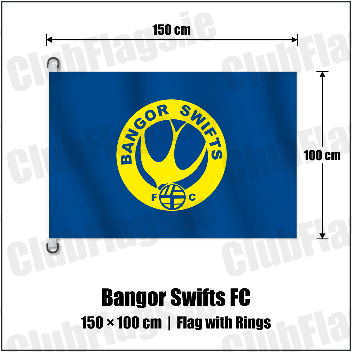 Bangor Swifts FC 150cm x 100cm Flag Pole Flag with Rings with the club crest and colours, Down Football - ClubFlags.ie