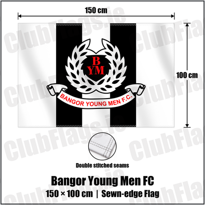 Bangor Young Men FC 100cm x 150cm Flag (sewn on the edges) with the club crest and colours, Down Football - ClubFlags.ie