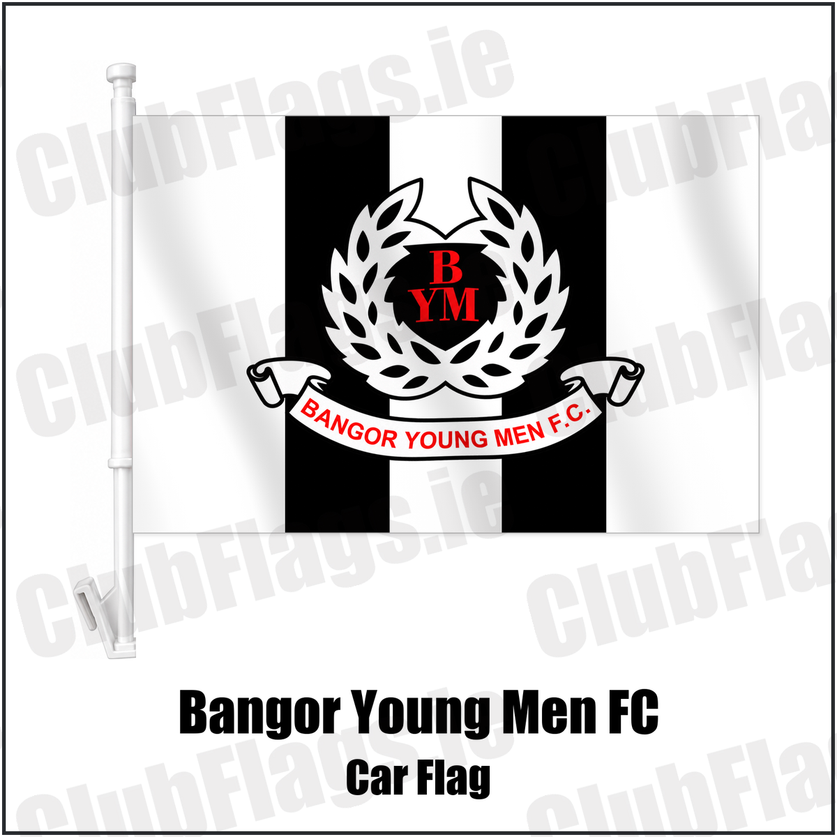 Bangor Young Men FC Car Flag with the club crest and colours, Down Football - ClubFlags.ie