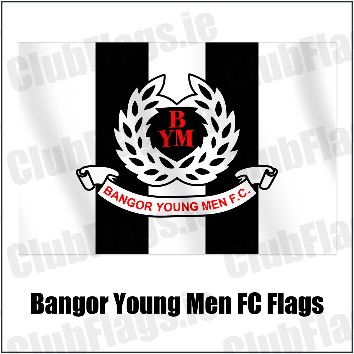 Bangor Young Men FC Flags with the club crest and colours, Down Football - ClubFlags.ie