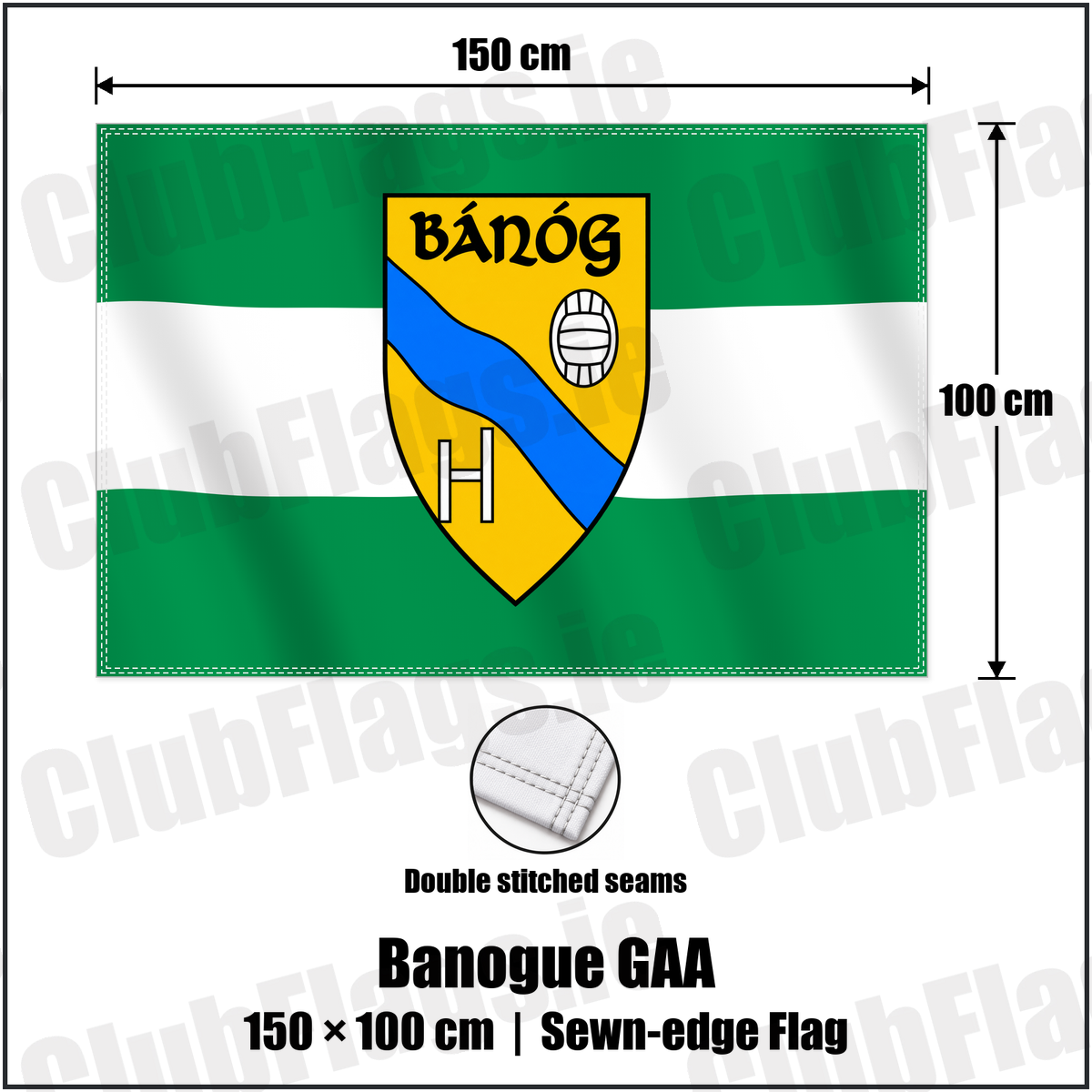 Banogue GAA 100cm x 150cm Flag (sewn on the edges) with the club crest and colours, Limerick GAA - ClubFlags.ie