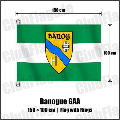 Banogue GAA 150cm x 100cm Flag Pole Flag with Rings with the club crest and colours, Limerick GAA - ClubFlags.ie