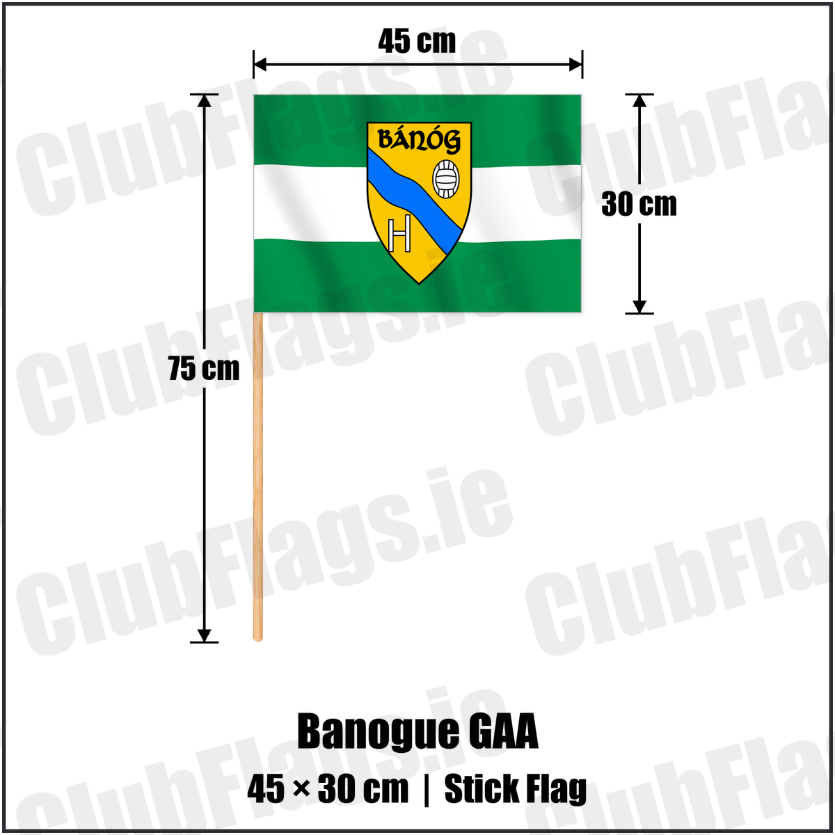 Banogue GAA 30cm x 45cm Stick Flag with the club crest and colours, Limerick GAA - ClubFlags.ie