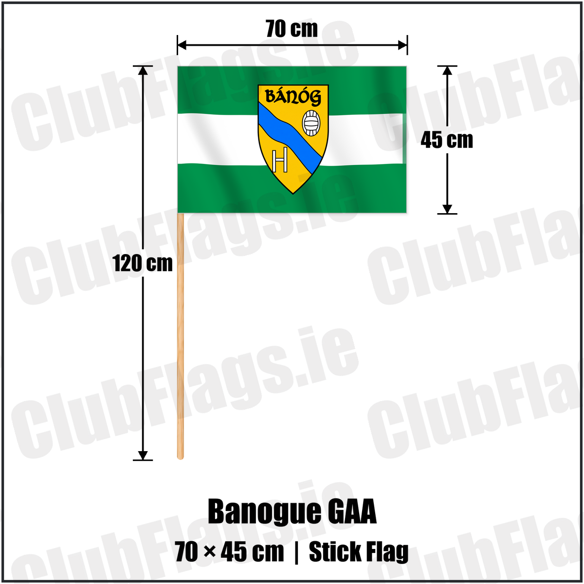 Banogue GAA 45cm x 70cm Stick Flag with the club crest and colours, Limerick GAA - ClubFlags.ie