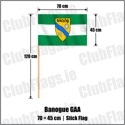 Banogue GAA 45cm x 70cm Stick Flag with the club crest and colours, Limerick GAA - ClubFlags.ie