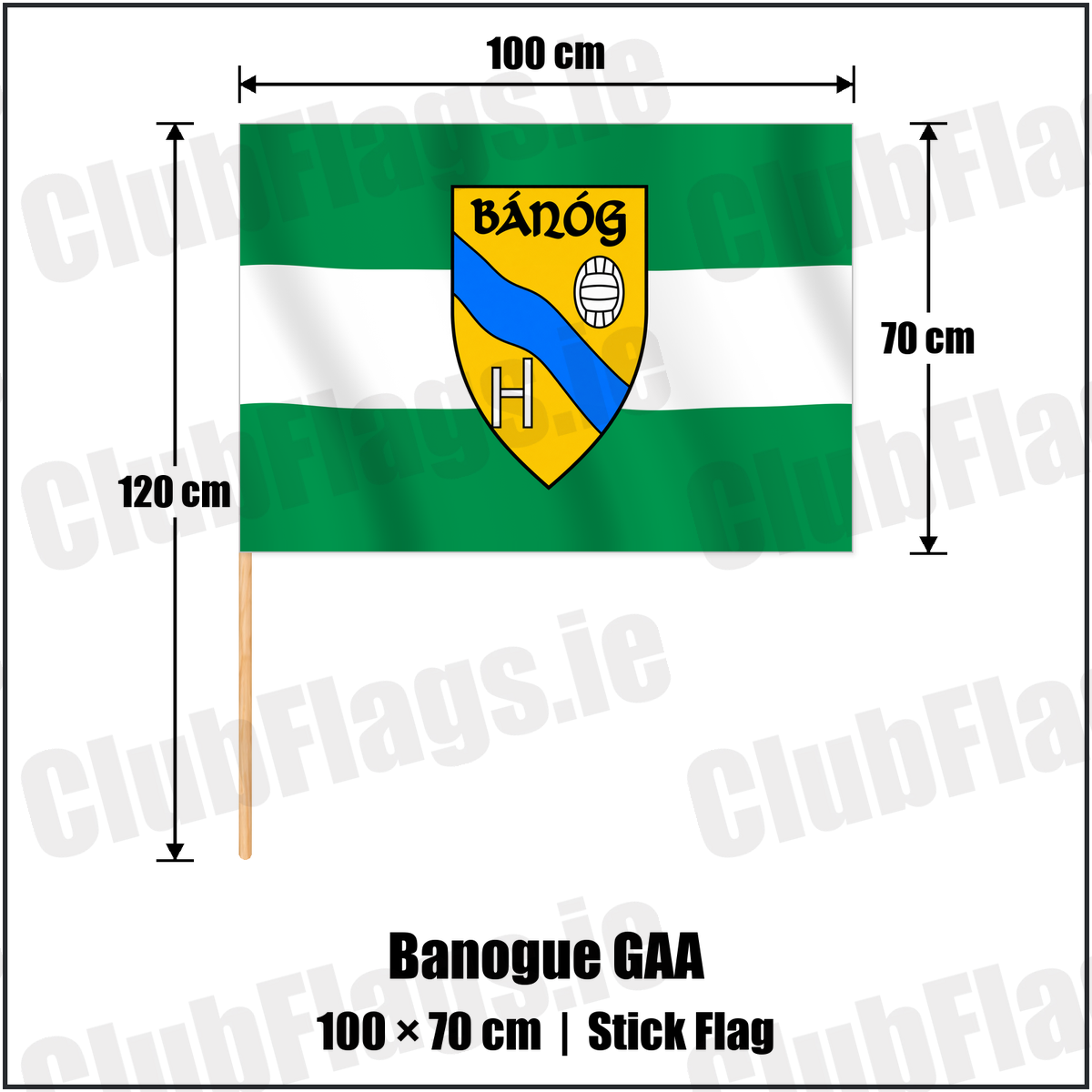 Banogue GAA 70cm x 100cm Stick Flag with the club crest and colours, Limerick GAA - ClubFlags.ie