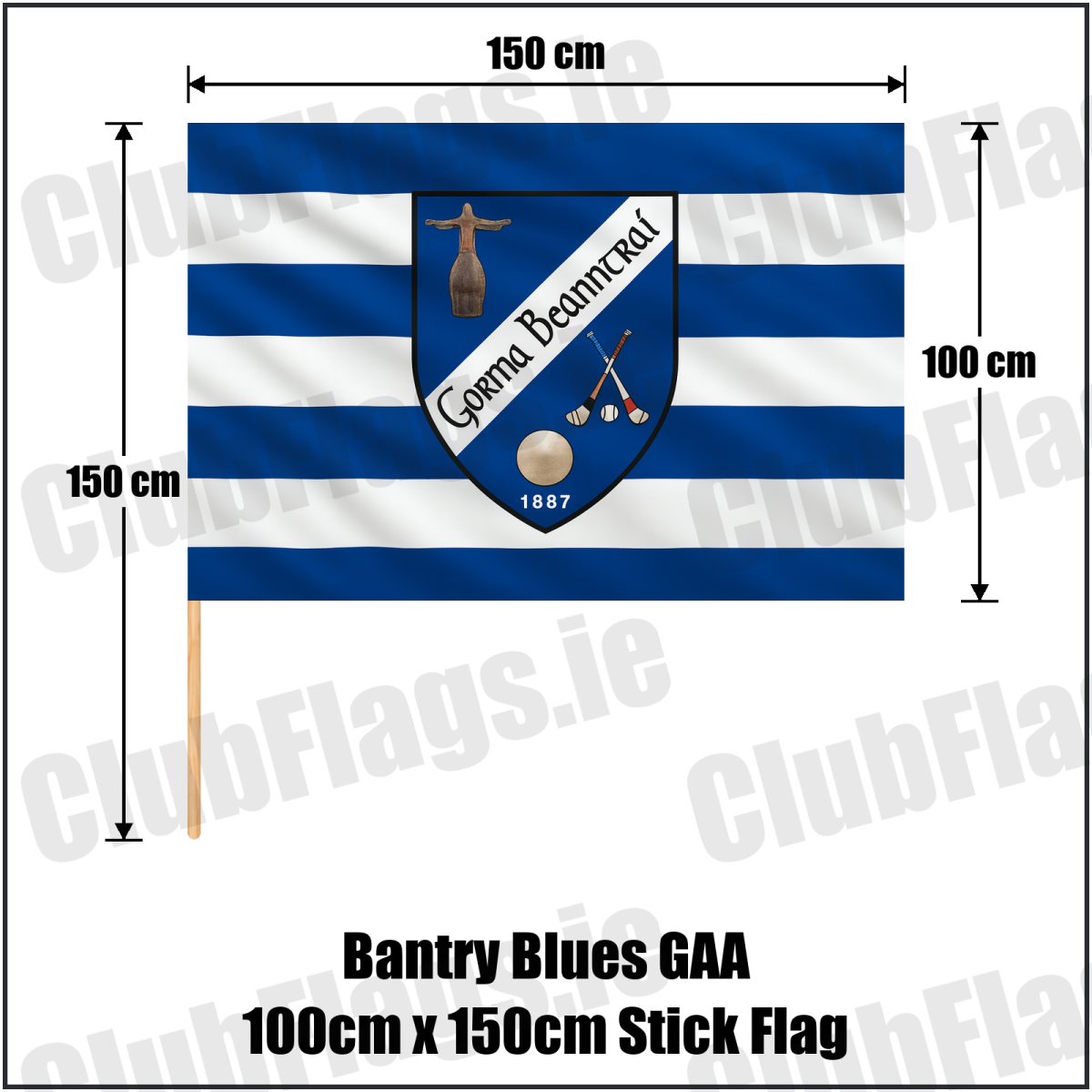 Bantry Blues GAA 100cm x 150cm Stick Flag - ClubFlags.ie