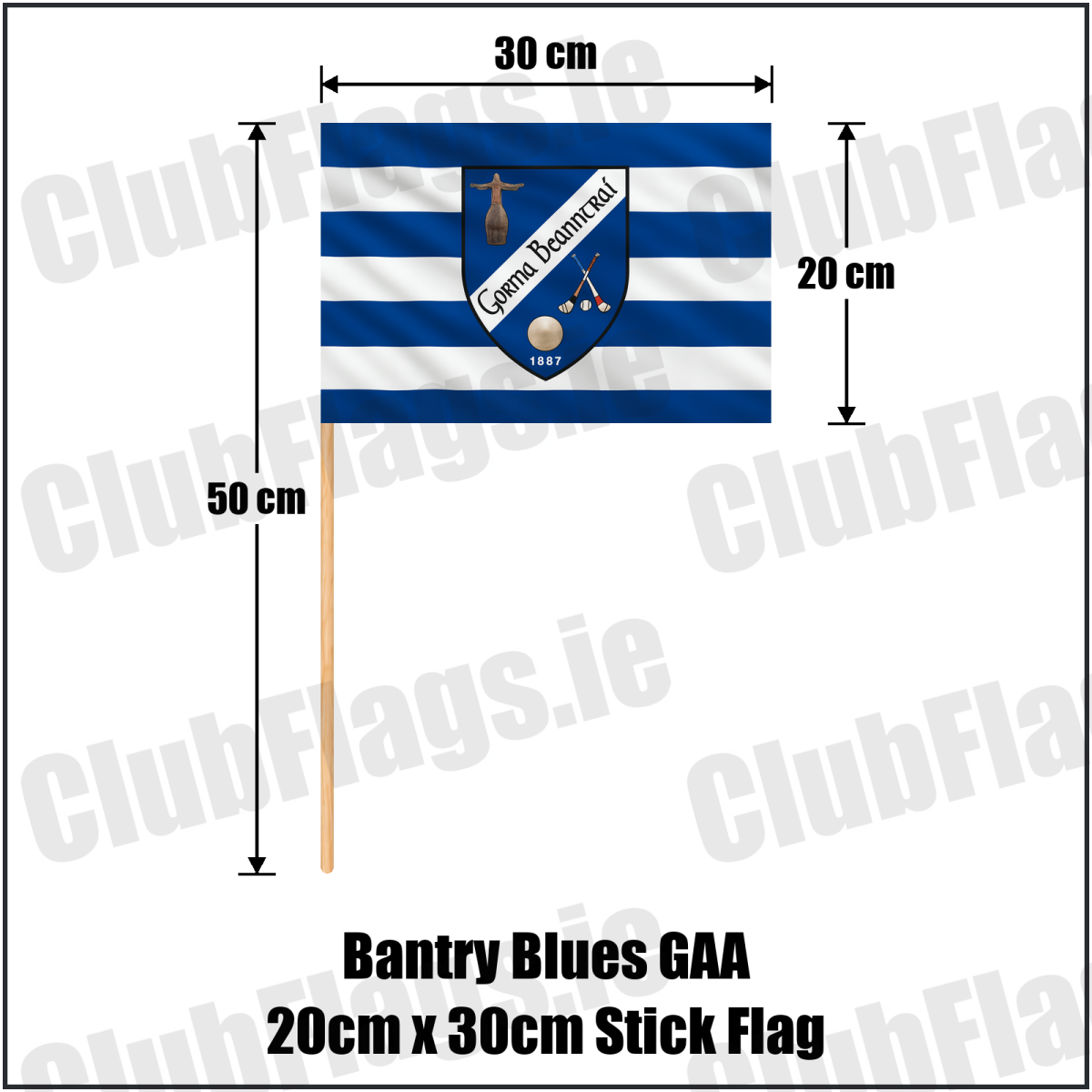 Bantry Blues GAA 20cm x 30cm Stick Flag - ClubFlags.ie