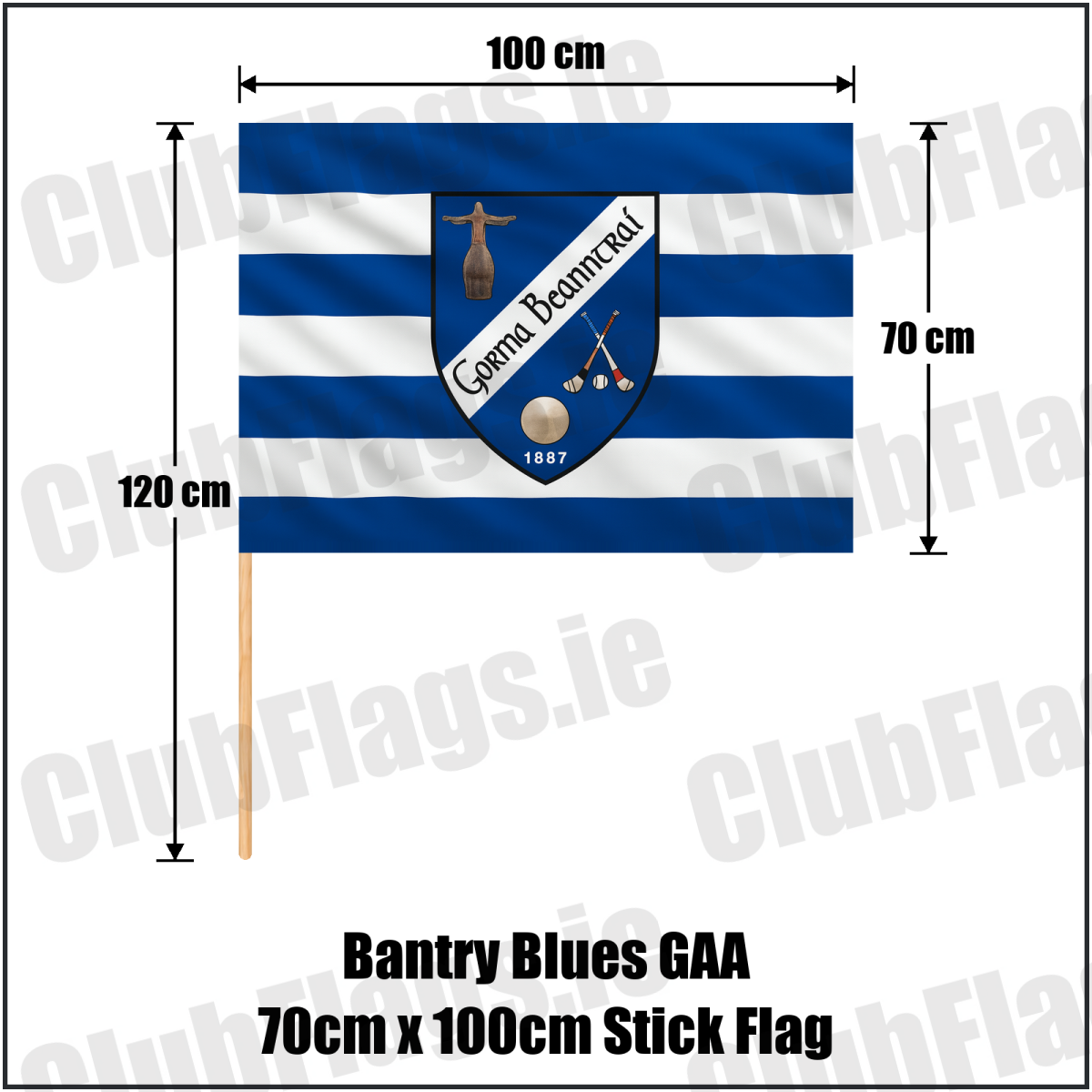 Bantry Blues GAA 70cm x 100cm Stick Flag - ClubFlags.ie