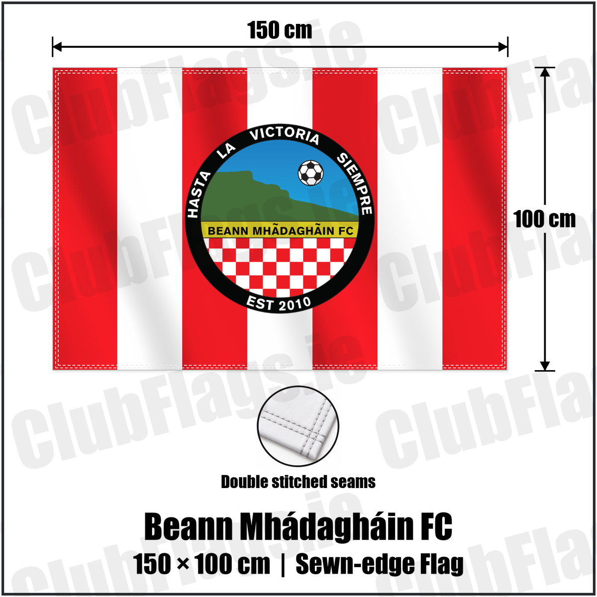 Beann Mhádagháin FC 100cm x 150cm Flag (sewn on the edges) with the club crest and colours, Antrim Football - ClubFlags.ie