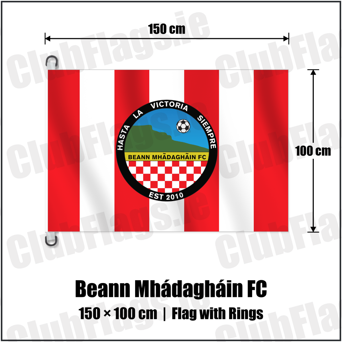 Beann Mhádagháin FC 150cm x 100cm Flag Pole Flag with Rings with the club crest and colours, Antrim Football - ClubFlags.ie
