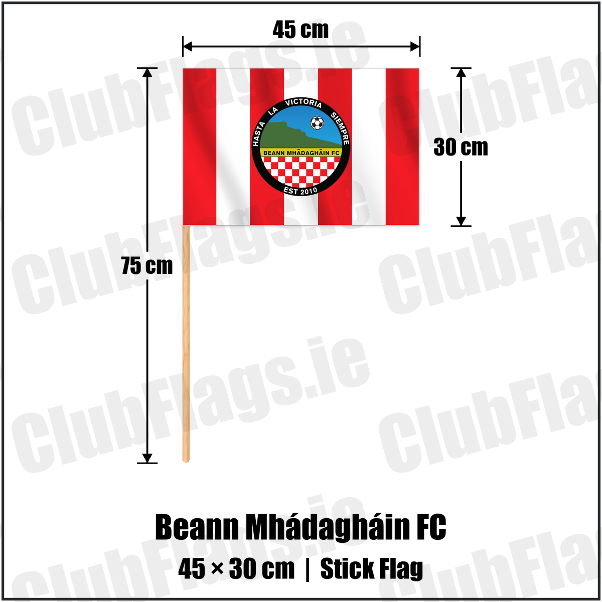 Beann Mhádagháin FC 30cm x 45cm Stick Flag with the club crest and colours, Antrim Football - ClubFlags.ie