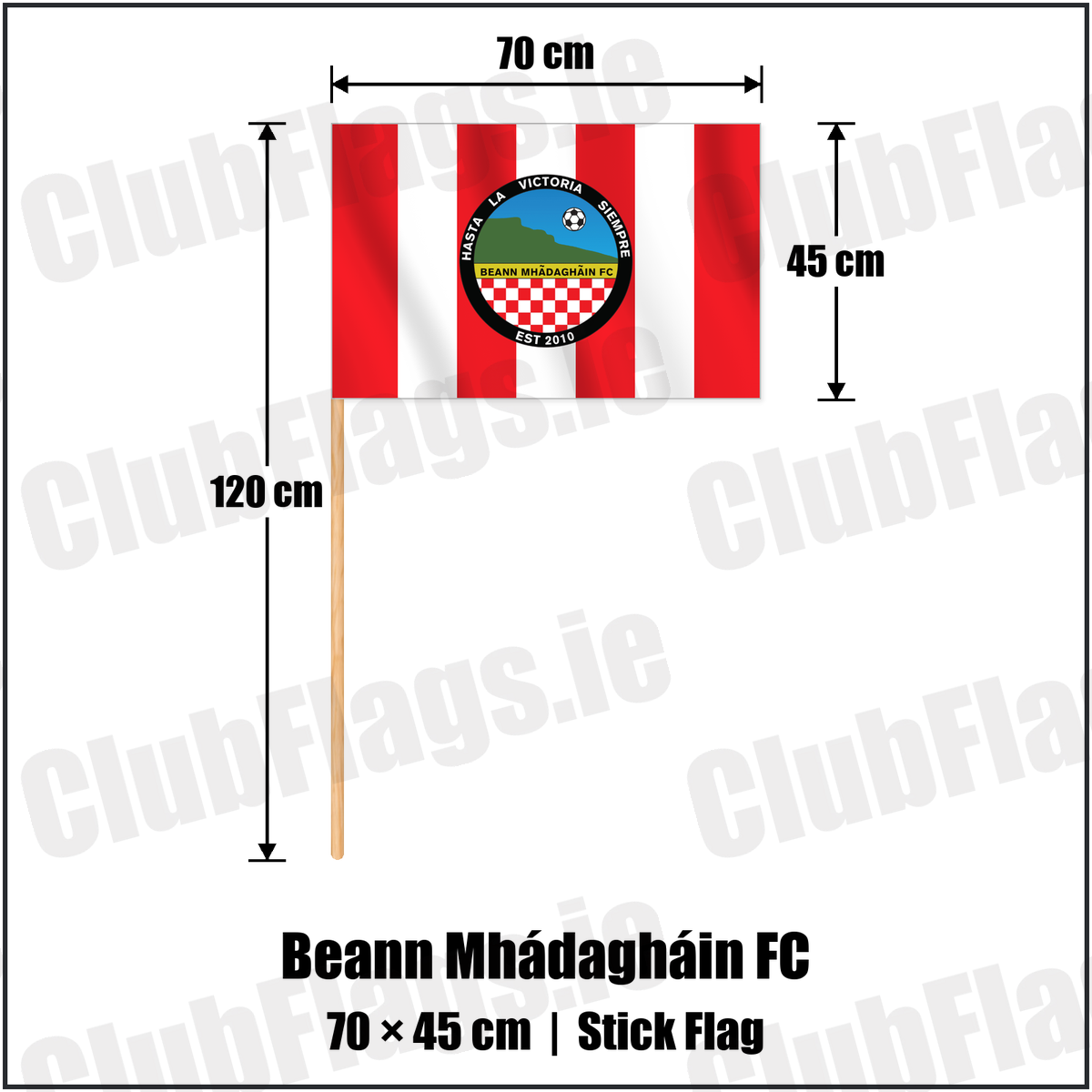 Beann Mhádagháin FC 45cm x 70cm Stick Flag with the club crest and colours, Antrim Football - ClubFlags.ie