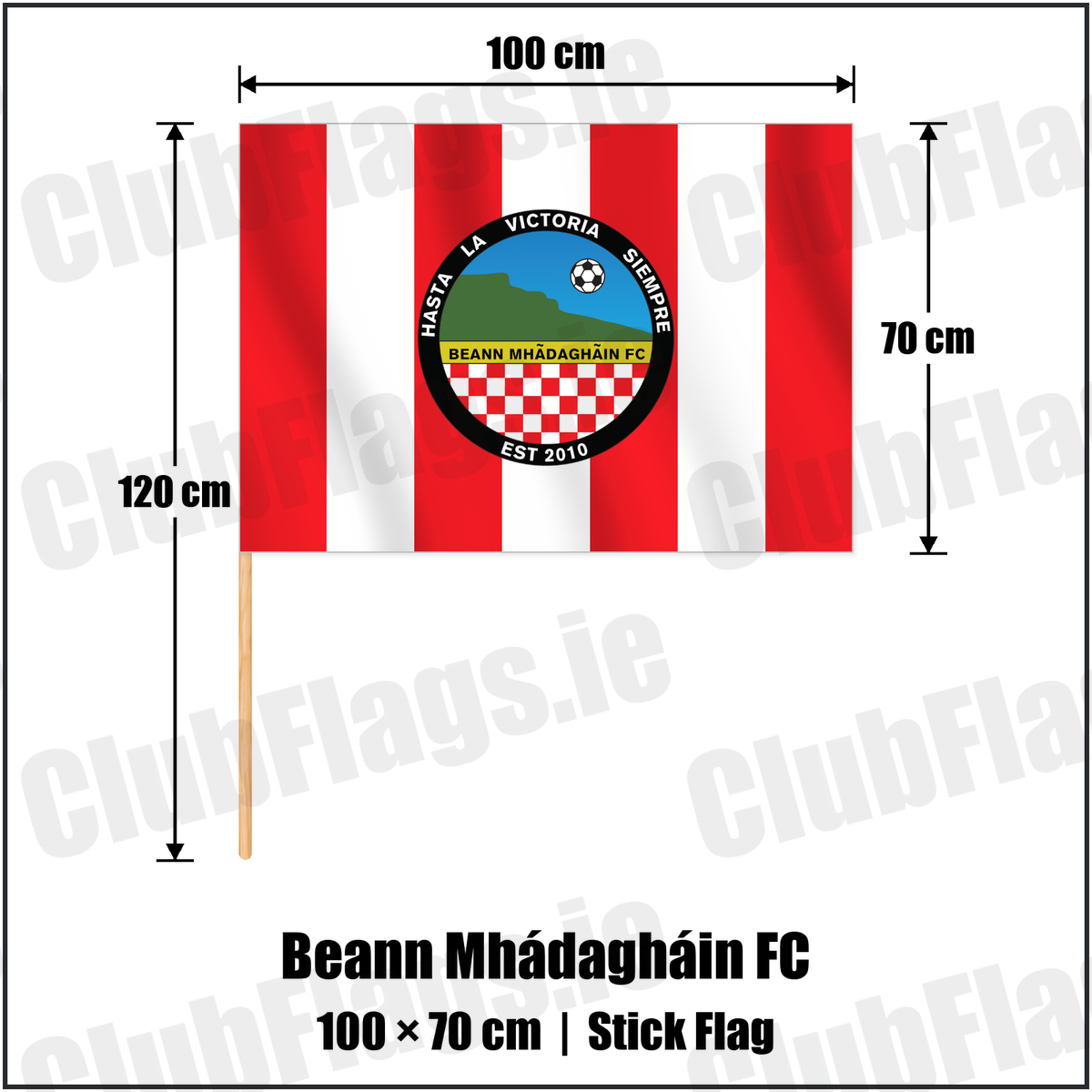 Beann Mhádagháin FC 70cm x 100cm Stick Flag with the club crest and colours, Antrim Football - ClubFlags.ie