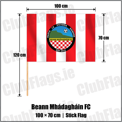 Beann Mhádagháin FC 70cm x 100cm Stick Flag with the club crest and colours, Antrim Football - ClubFlags.ie