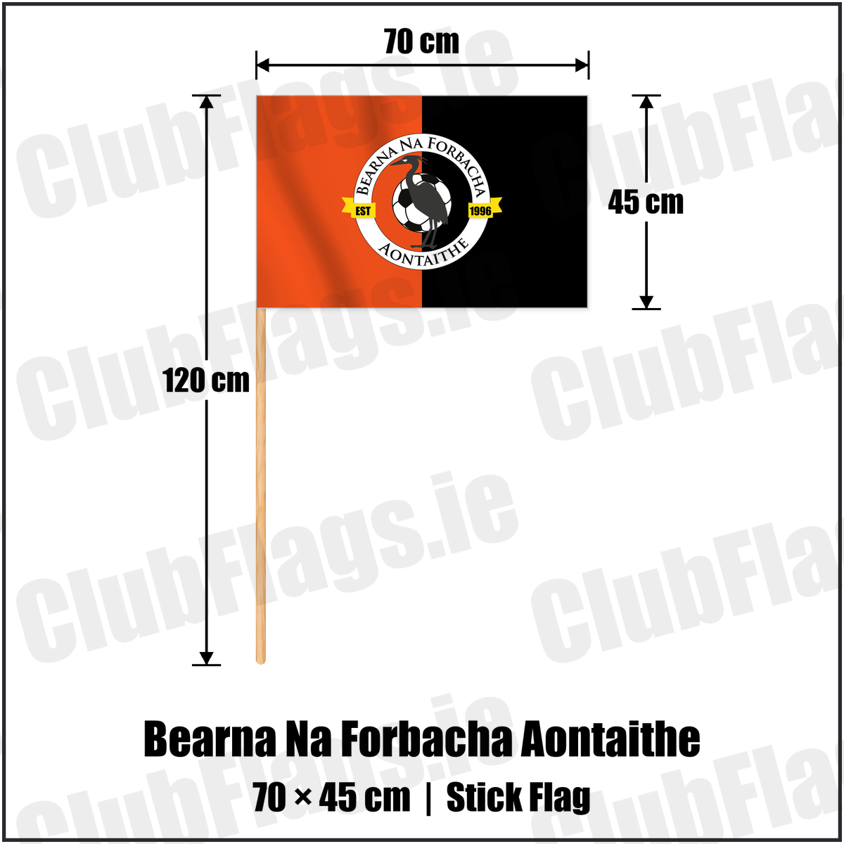 Bearna Na Forbacha Aontaithe 45cm x 70cm Stick Flag with the club crest and colours, Galway Football - ClubFlags.ie