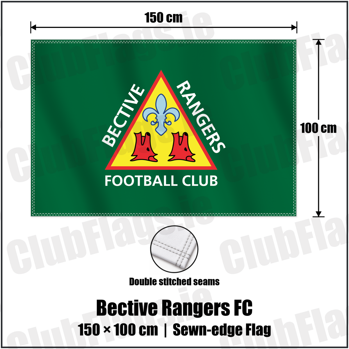 Bective Rangers FC 100cm x 150cm Flag (sewn on the edges) with the club crest and colours, Dublin Rugby - ClubFlags.ie