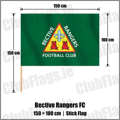 Bective Rangers FC 100cm x 150cm Stick Flag with the club crest and colours, Dublin Rugby - ClubFlags.ie
