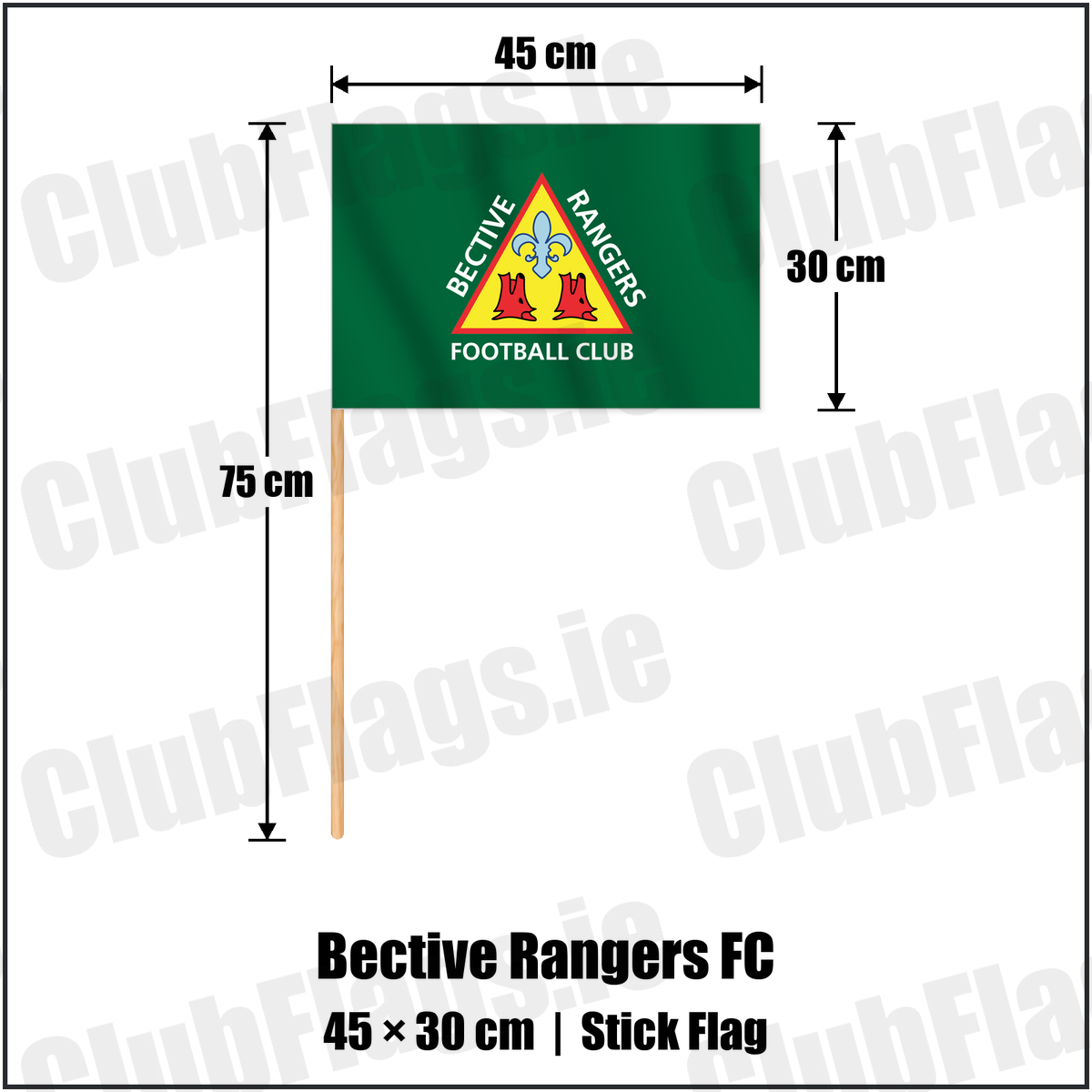 Bective Rangers FC 30cm x 45cm Stick Flag with the club crest and colours, Dublin Rugby - ClubFlags.ie