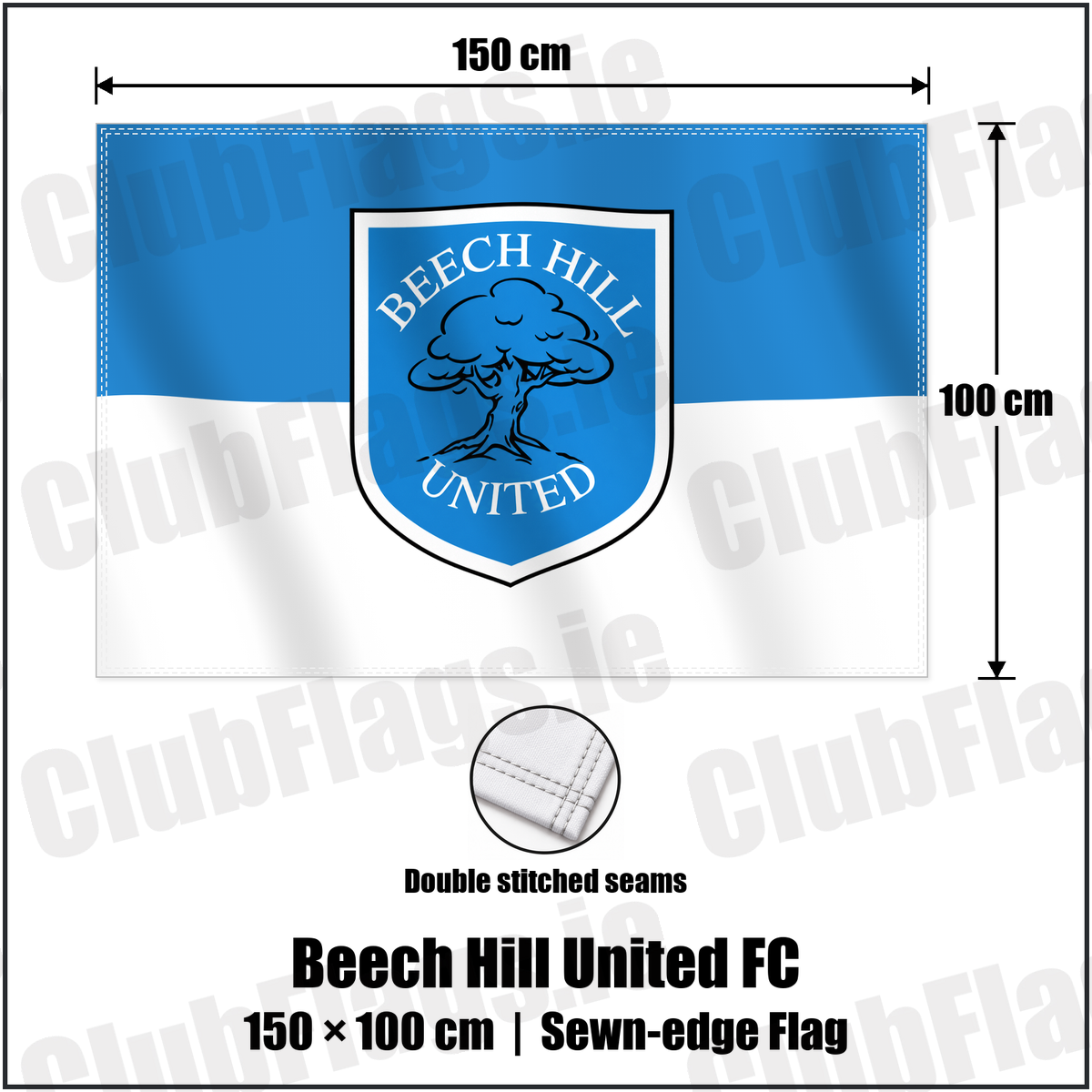 Beech Hill United FC 100cm x 150cm Flag (sewn on the edges) with the verified club crest and colours, Dublin Football - ClubFlags.ie