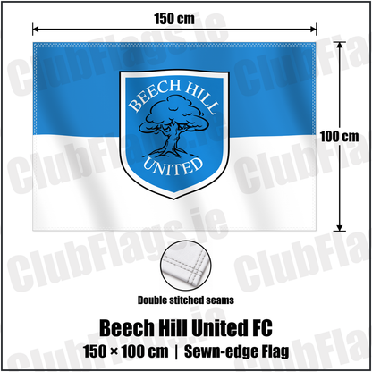 Beech Hill United FC 100cm x 150cm Flag (sewn on the edges) with the verified club crest and colours, Dublin Football - ClubFlags.ie