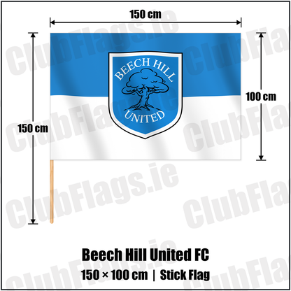 Beech Hill United FC 100cm x 150cm Stick Flag with the verified club crest and colours, Dublin Football - ClubFlags.ie