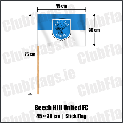 Beech Hill United FC 30cm x 45cm Stick Flag with the verified club crest and colours, Dublin Football - ClubFlags.ie