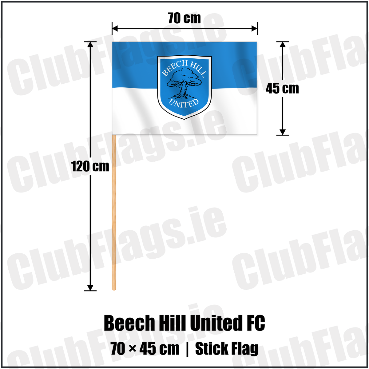 Beech Hill United FC 45cm x 70cm Stick Flag with the verified club crest and colours, Dublin Football - ClubFlags.ie