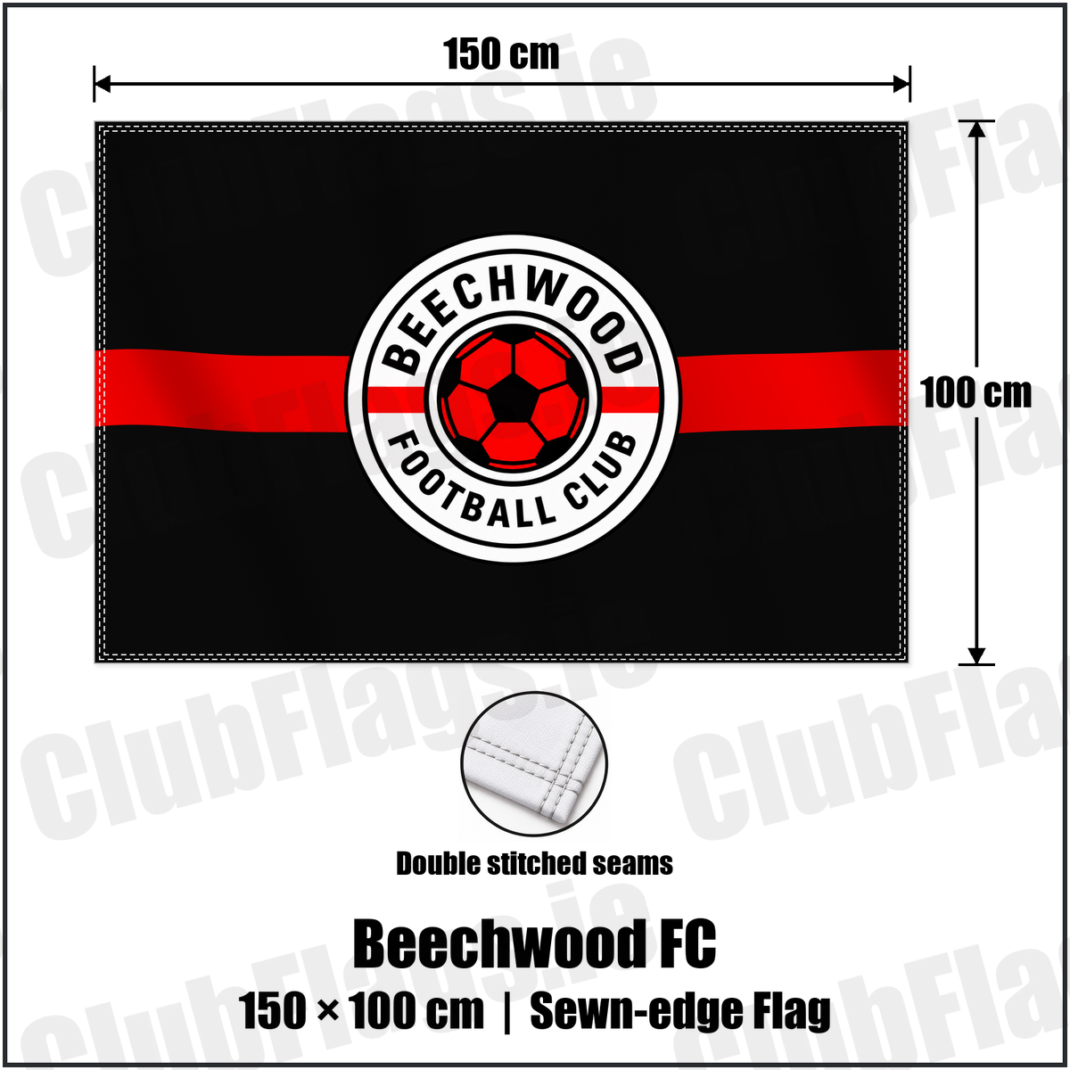 Beechwood FC 100cm x 150cm Flag (sewn on the edges) with the club crest and colours, Dublin Football - ClubFlags.ie