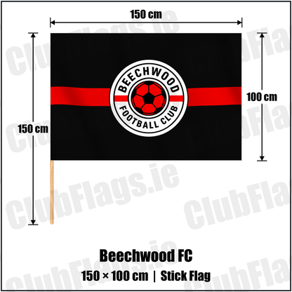 Beechwood FC 100cm x 150cm Stick Flag with the club crest and colours, Dublin Football - ClubFlags.ie