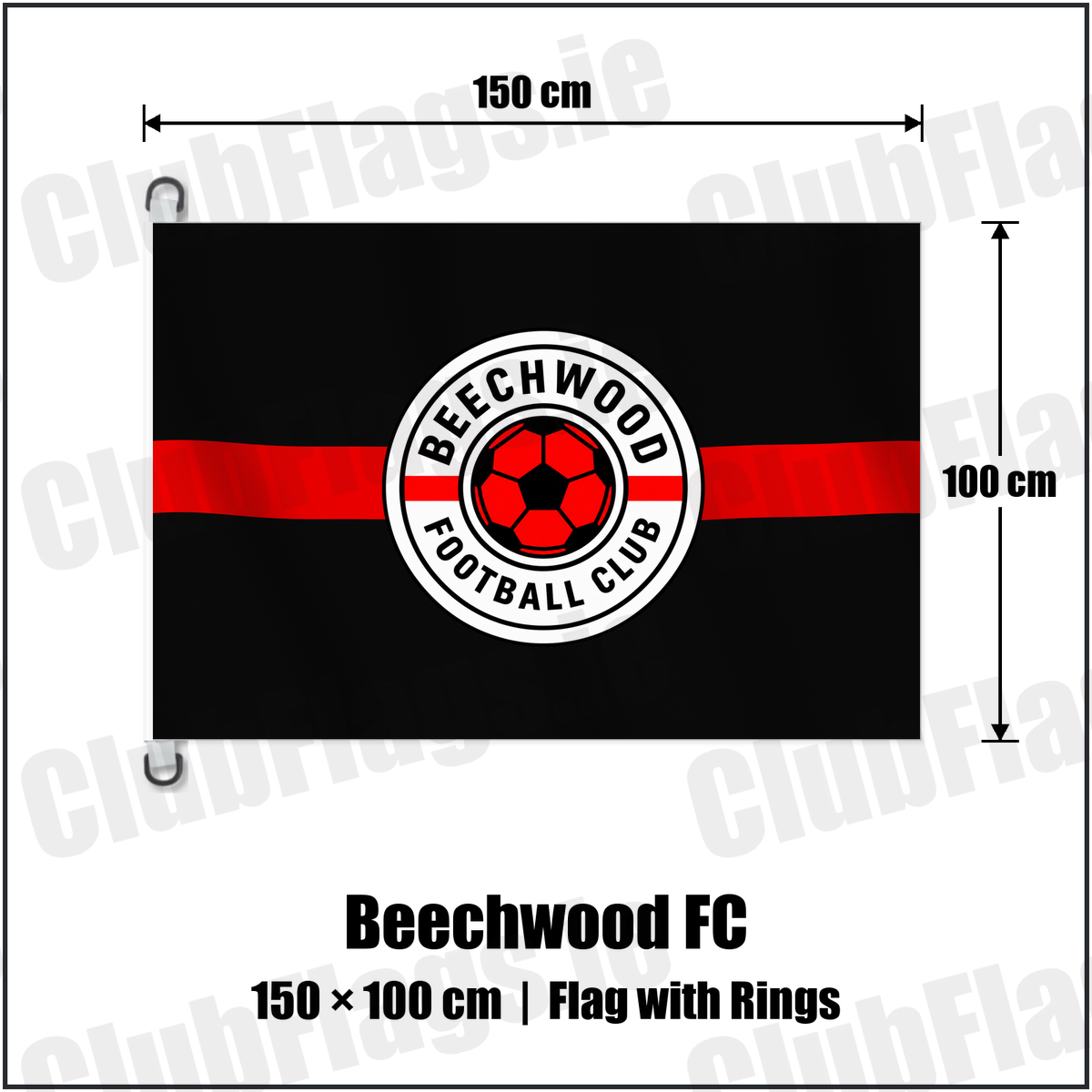 Beechwood FC 150cm x 100cm Flag Pole Flag with Rings with the club crest and colours, Dublin Football - ClubFlags.ie