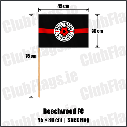 Beechwood FC 30cm x 45cm Stick Flag with the club crest and colours, Dublin Football - ClubFlags.ie