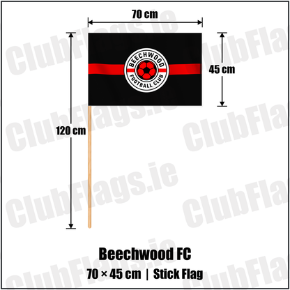 Beechwood FC 45cm x 70cm Stick Flag with the club crest and colours, Dublin Football - ClubFlags.ie