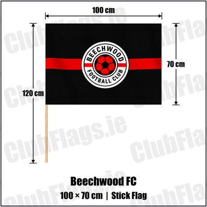 Beechwood FC 70cm x 100cm Stick Flag with the club crest and colours, Dublin Football - ClubFlags.ie