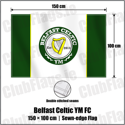 Belfast Celtic YM FC 100cm x 150cm Flag (sewn on the edges) with the club crest and colours, Antrim Football - ClubFlags.ie