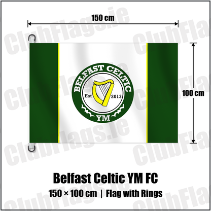 Belfast Celtic YM FC 150cm x 100cm Flag Pole Flag with Rings with the club crest and colours, Antrim Football - ClubFlags.ie
