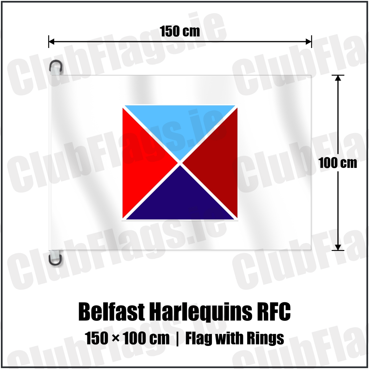 Belfast Harlequins RFC 150cm x 100cm Flag Pole Flag with Rings with the club crest and colours, Antrim Rugby - ClubFlags.ie
