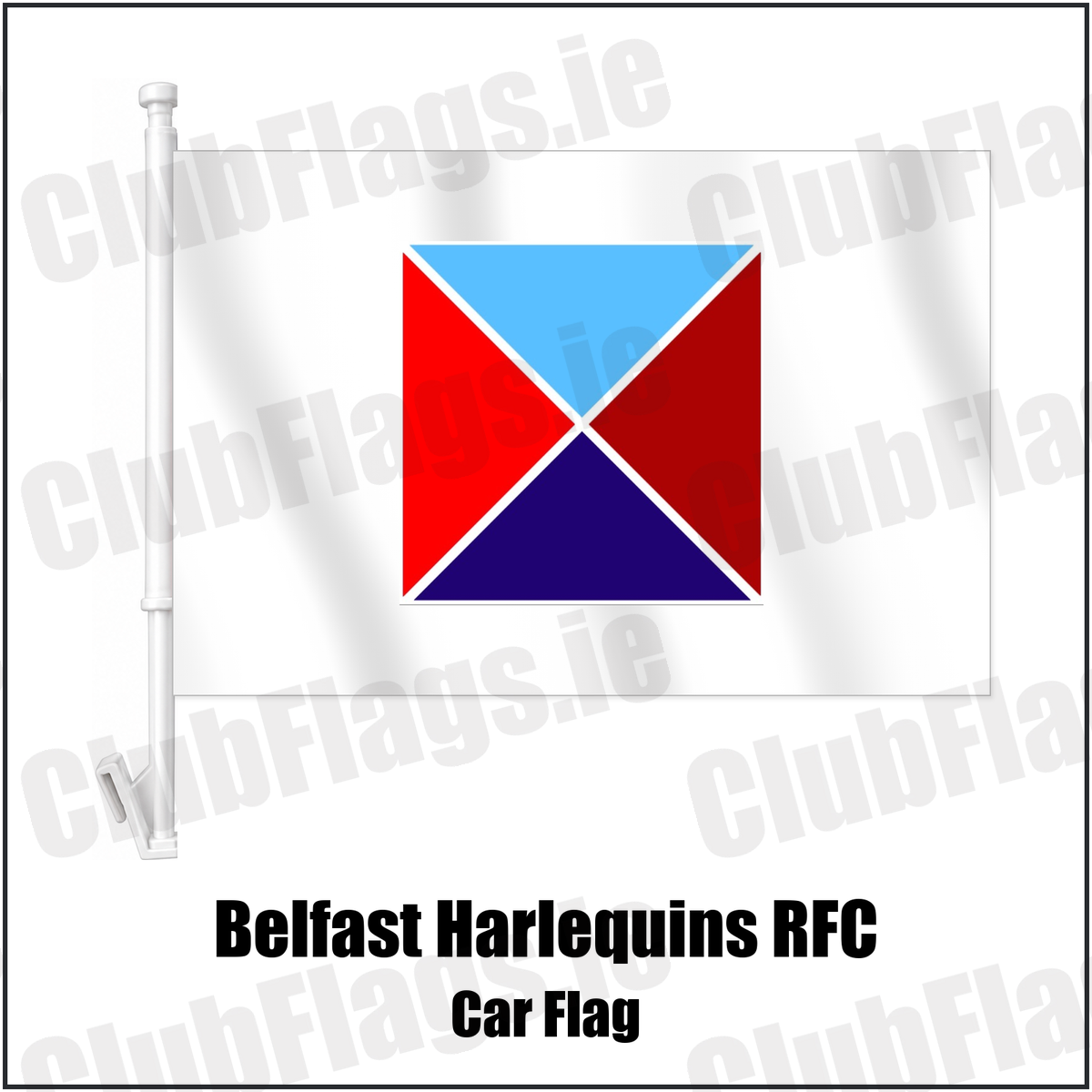 Belfast Harlequins RFC Car Flag with the club crest and colours, Antrim Rugby - ClubFlags.ie