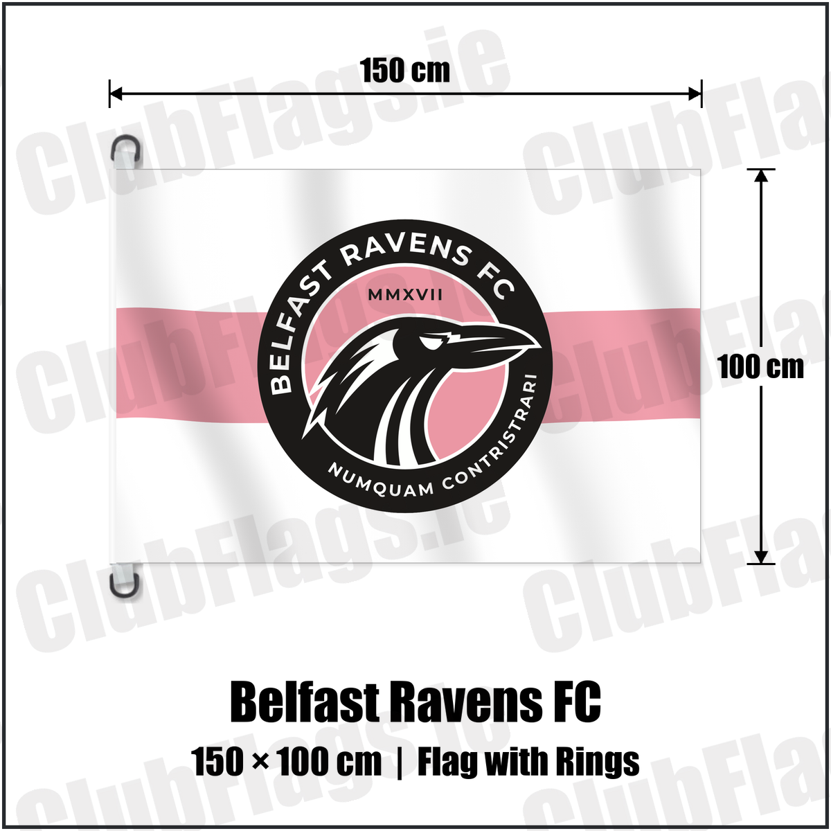 Belfast Ravens FC 150cm x 100cm Flag Pole Flag with Rings with the club crest and colours, Down Football - ClubFlags.ie