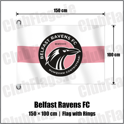 Belfast Ravens FC 150cm x 100cm Flag Pole Flag with Rings with the club crest and colours, Down Football - ClubFlags.ie