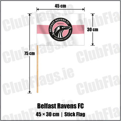 Belfast Ravens FC 30cm x 45cm Stick Flag with the club crest and colours, Down Football - ClubFlags.ie