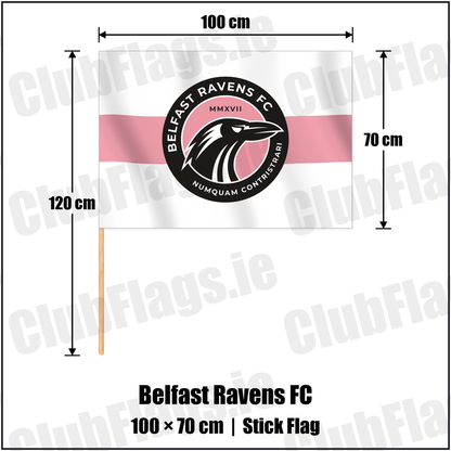 Belfast Ravens FC 70cm x 100cm Stick Flag with the club crest and colours, Down Football - ClubFlags.ie