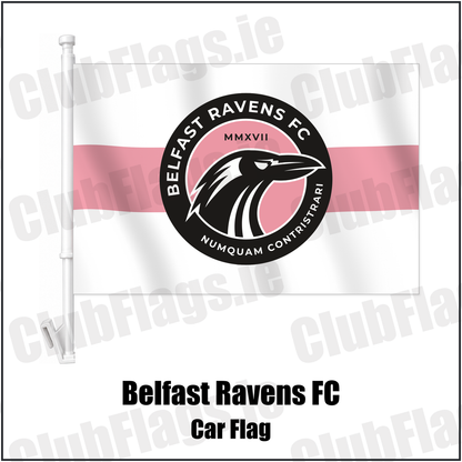 Belfast Ravens FC Car Flag with the club crest and colours, Down Football - ClubFlags.ie