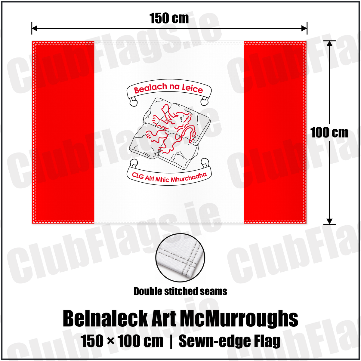 Belnaleck Art McMurroughs 100cm x 150cm Flag (sewn on the edges) with the club crest and colours, Fermanagh GAA - ClubFlags.ie